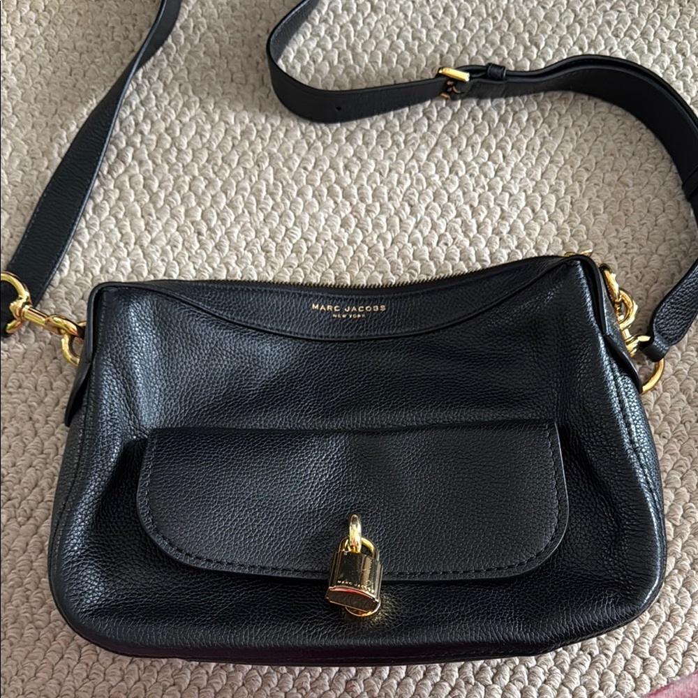 Marc Jacobs Black and Gold Crossbody Bag with Adjustable Strap